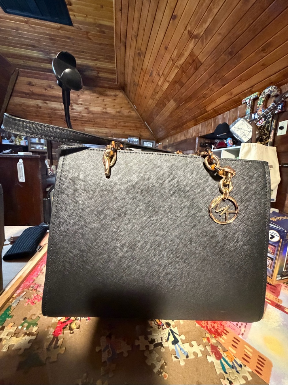 Michael Kors Black Saffiano Satchel with Gold-Tone Hardware
